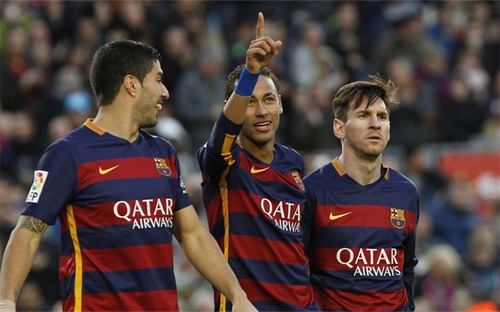 Suarez, Neymar và Messi có thể là bộ ba hay nhất lịch sử Barca. Ảnh: Reuters